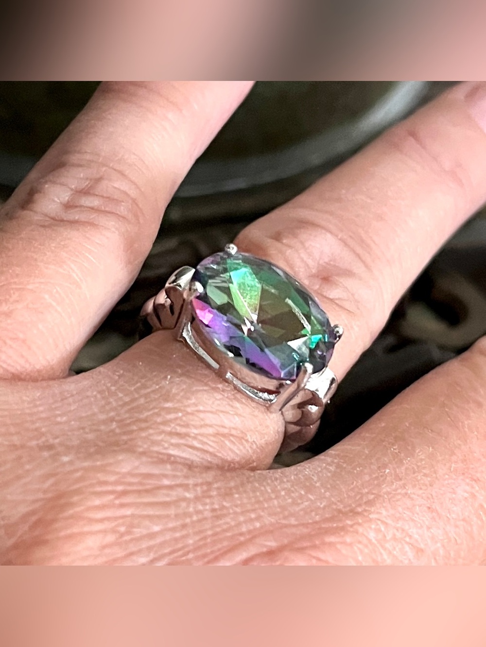 Artisan Sterling Silver Mystic Topaz Ring Size 7 Oval Faceted Solitaire 925
